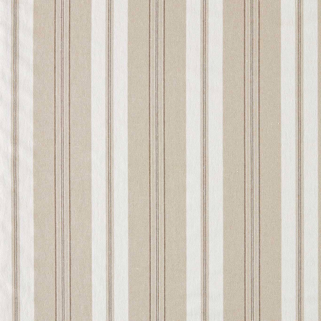 Vertical stone beige stripe fabric with fine taupe pinlines and cream bands