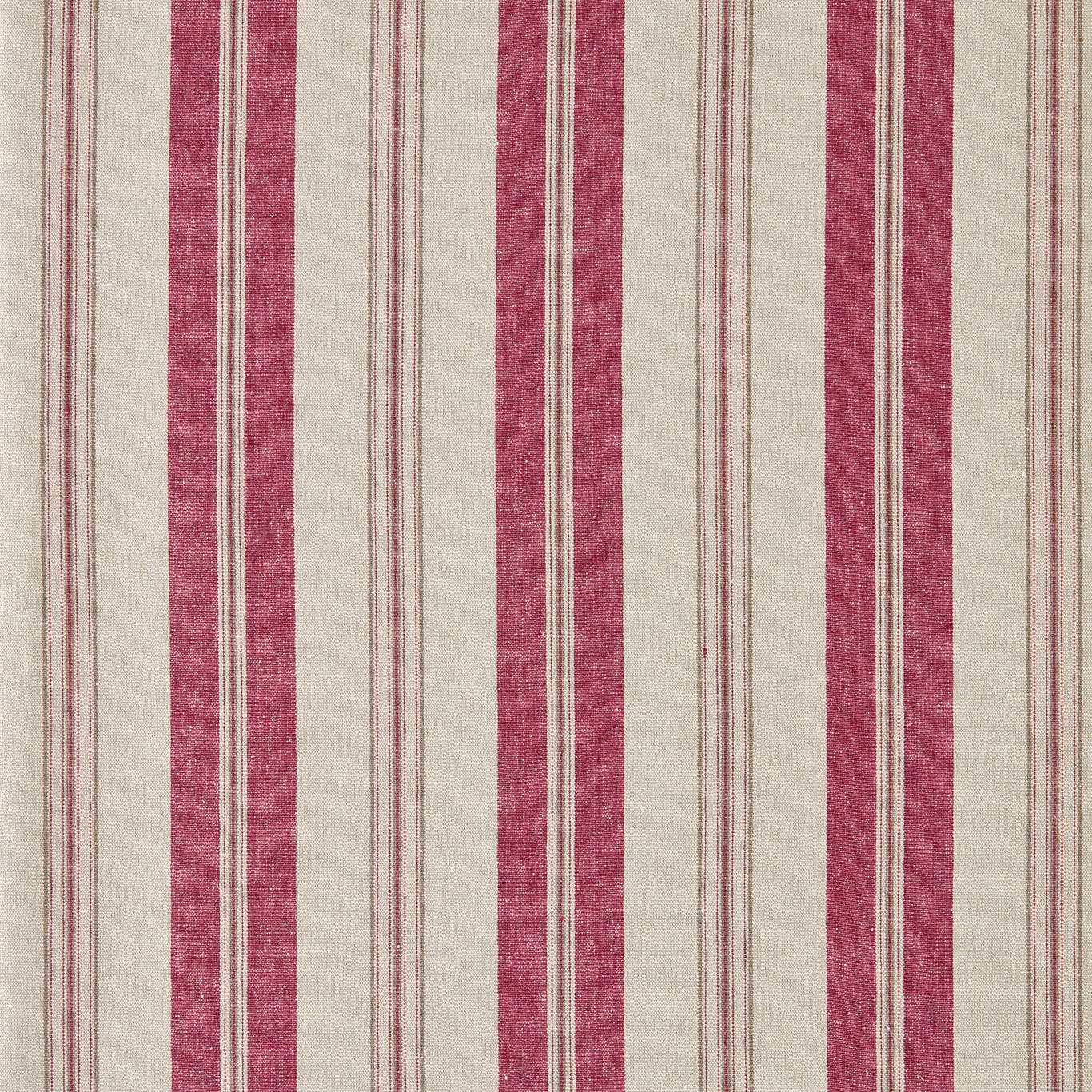 Madder pink and cream woven stripe fabric with fine pinstripes