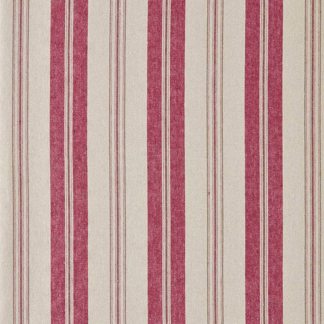 Madder pink and cream woven stripe fabric with fine pinstripes