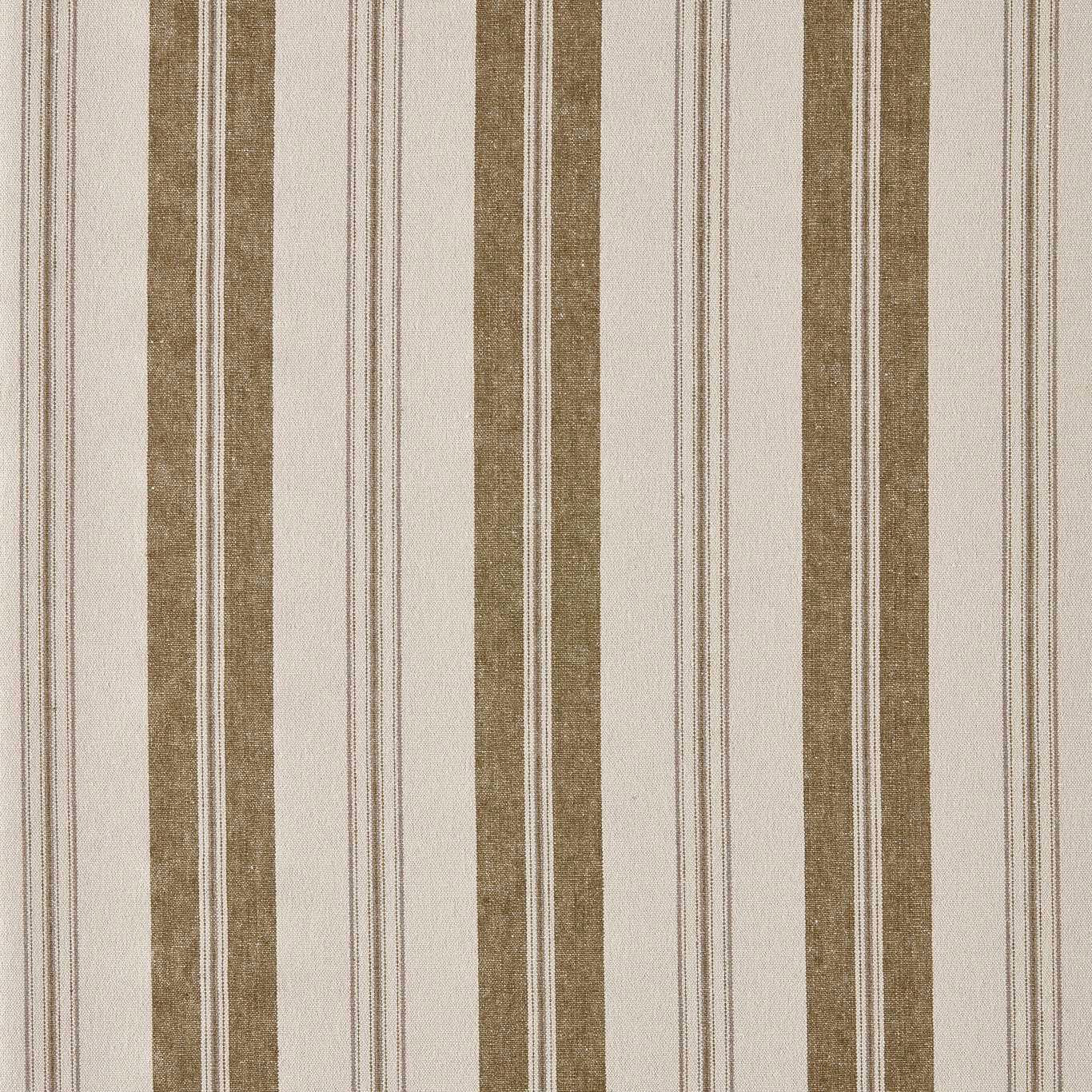 Vertical moss olive stripes on a soft neutral woven fabric swatch