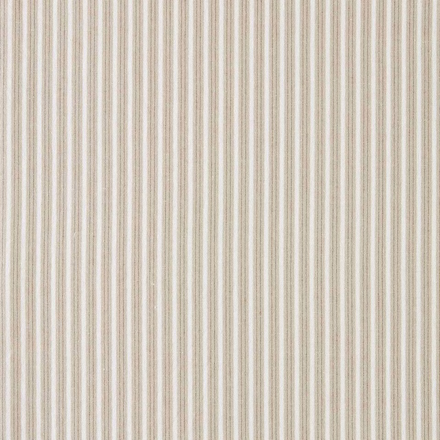 Pale greige vertical striped fabric swatch with fine woven texture