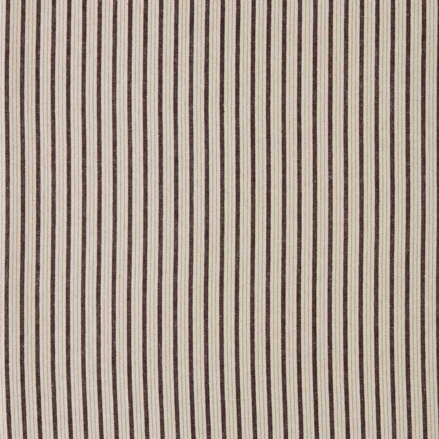 Warm beige striped fabric with narrow brown vertical pinstripes