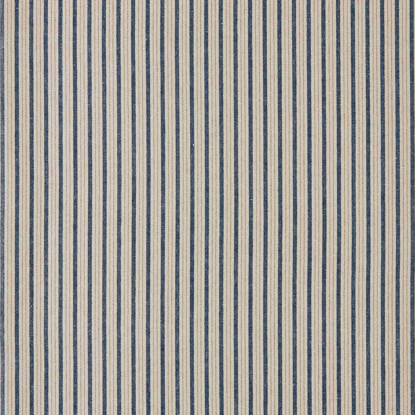 Close-up of narrow blue and cream vertical striped woven fabric