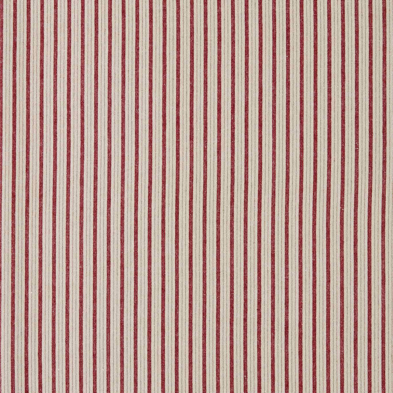 Vertical madder red and natural stripe fabric with a fine woven texture