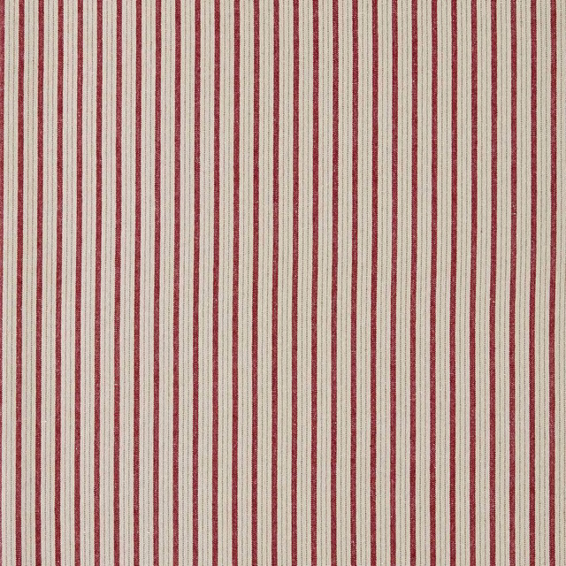 Vertical madder red and natural stripe fabric with a fine woven texture