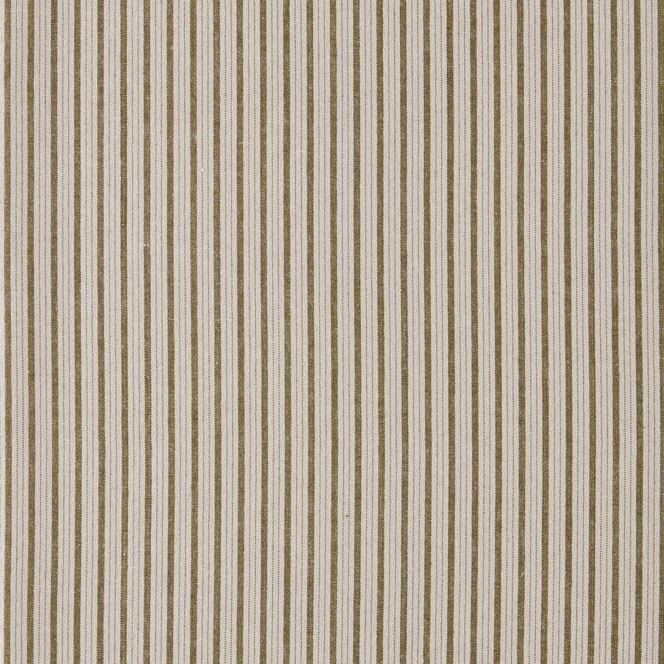 Vertical narrow moss olive stripes on a warm off-white woven fabric swatch