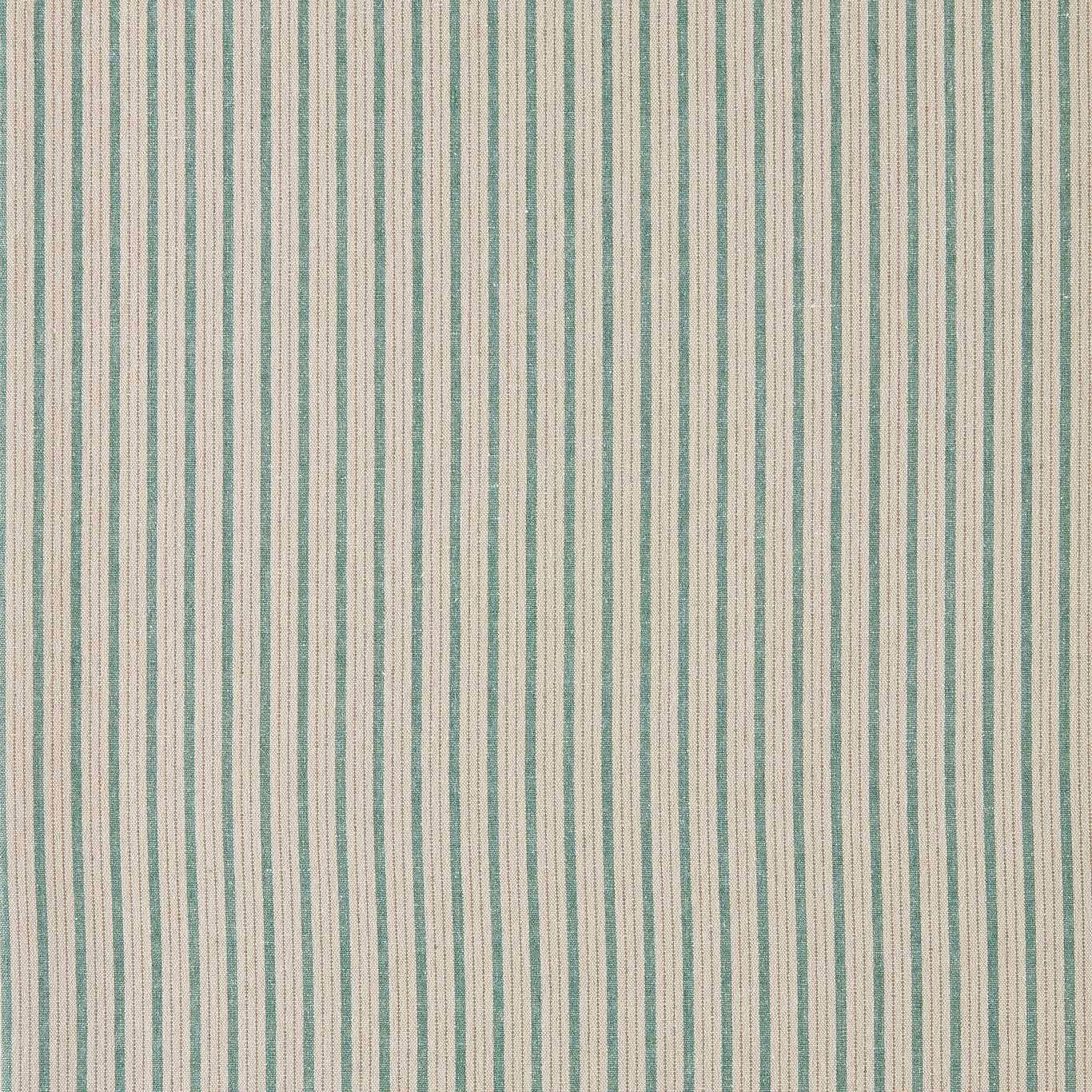 Fine vertical mineral blue and cream striped woven fabric sample