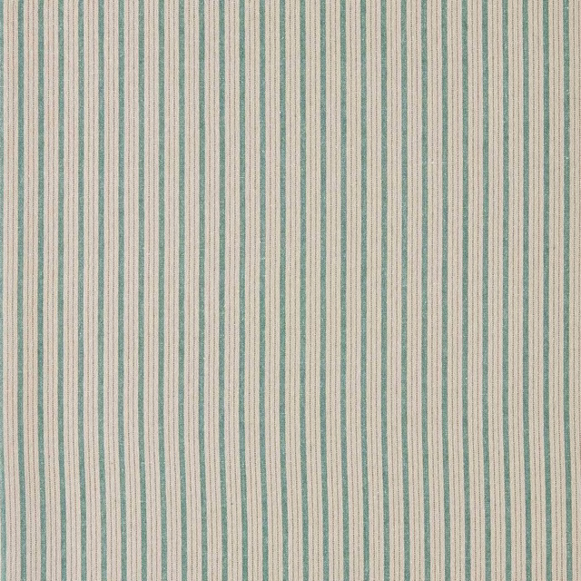 Fine vertical mineral blue and cream striped woven fabric sample