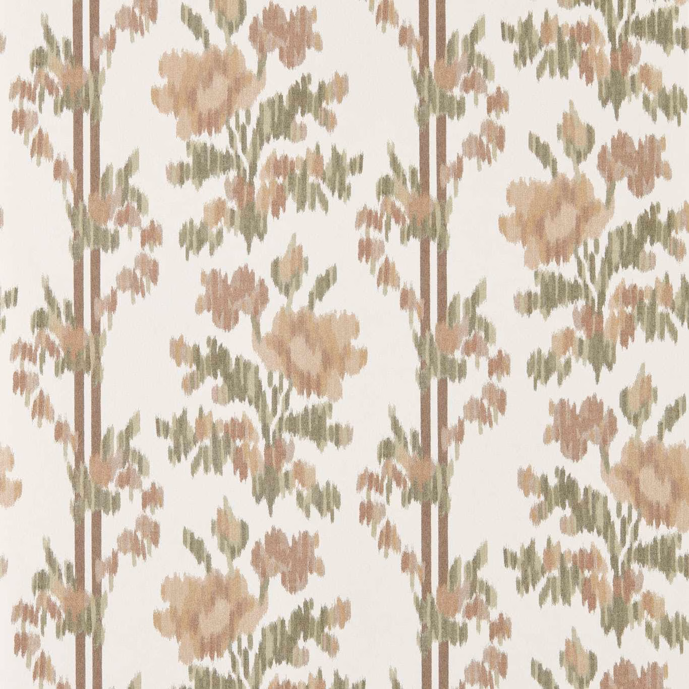 Parchment wallpaper with dusty rose blooms, olivine leaves and slender brown stems