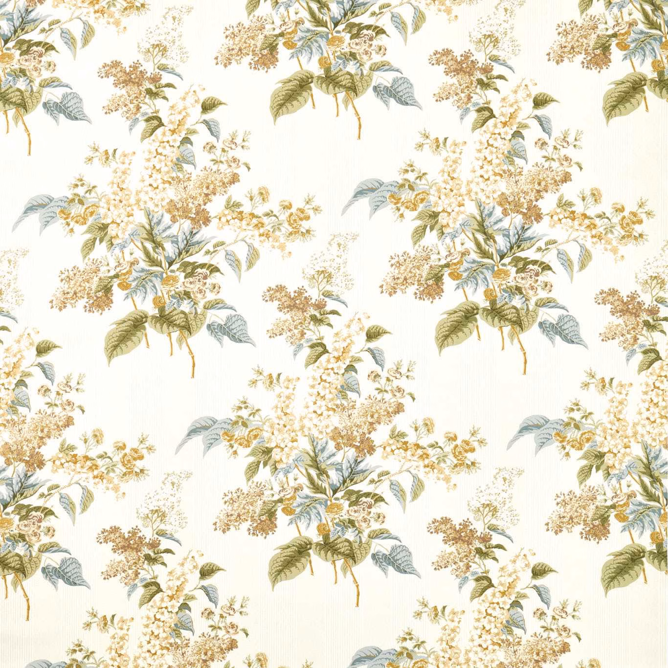 Cream Meadow Moss wallpaper with olive leaves, blue-grey sprays and airy floral clusters