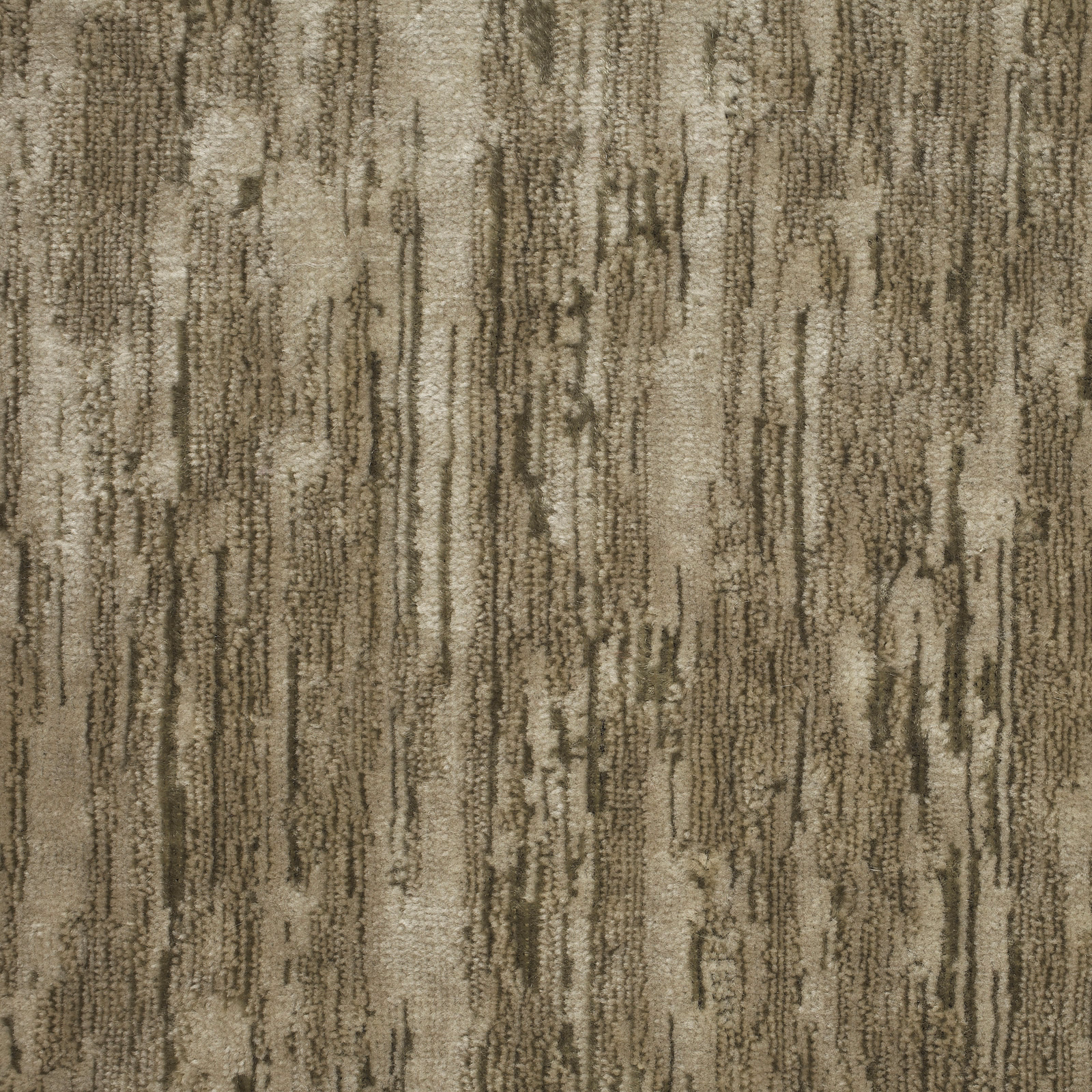 Warm beige velvet swatch with vertical abstract striations and textured pile