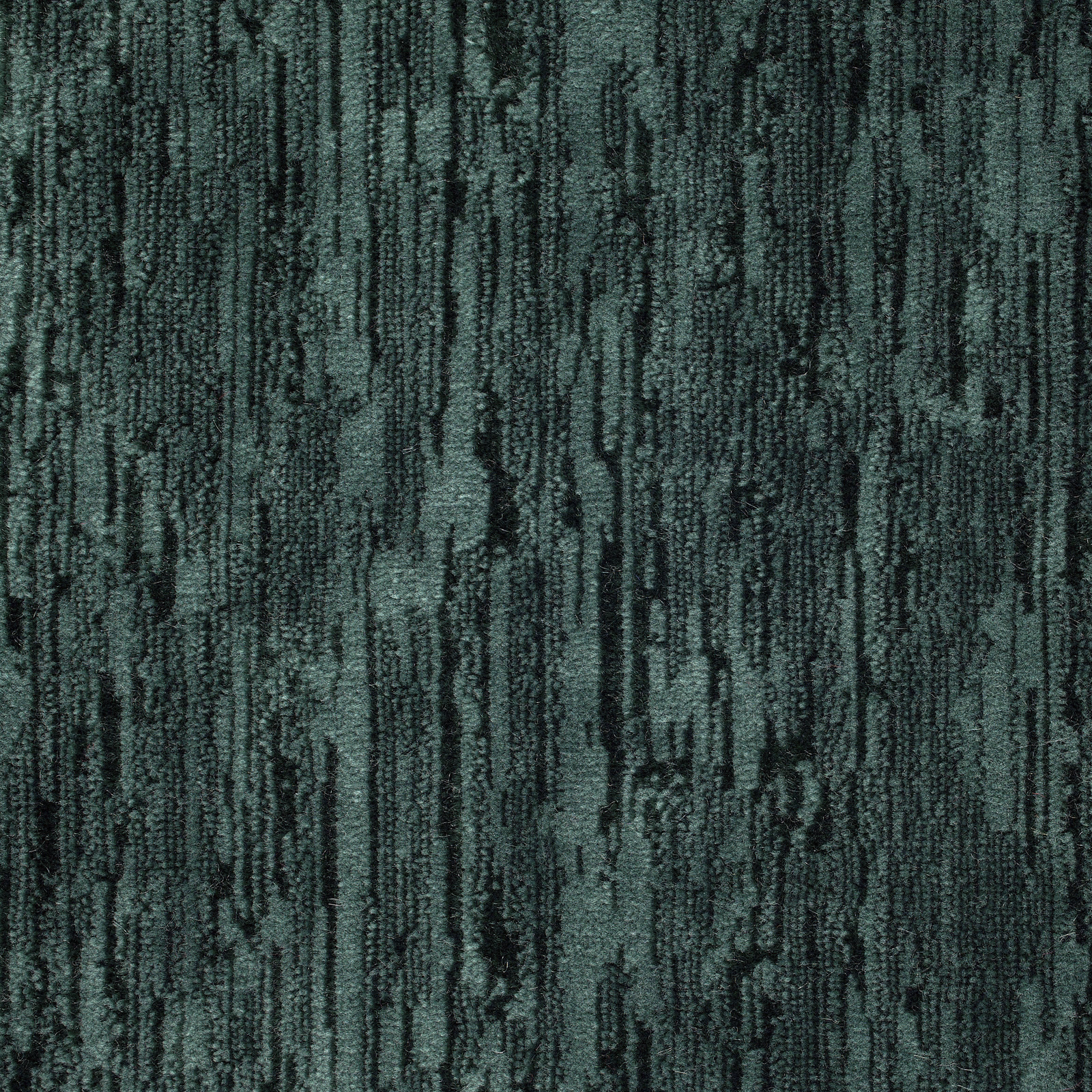 Dark teal velvet swatch with vertical striated texture and mottled pile