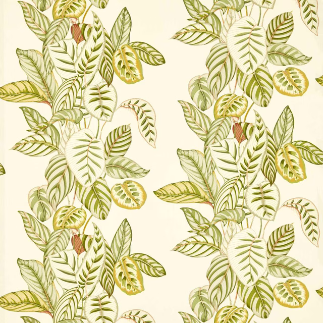 Large leafy botanical print in soft sage, olive and cream on ivory ground