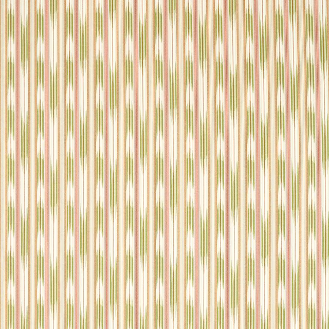 Vertical matcha green and conch stripe on an ivory woven outdoor fabric