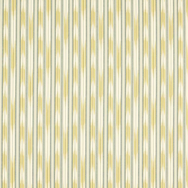 Cream outdoor stripe fabric with slim quince yellow and sea-salt grey-green lines