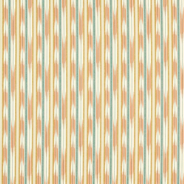 Vertical striped fabric swatch in sandstone, cream and agave green