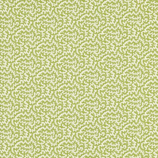 Olive green small-scale organic print on a pale ivory ground