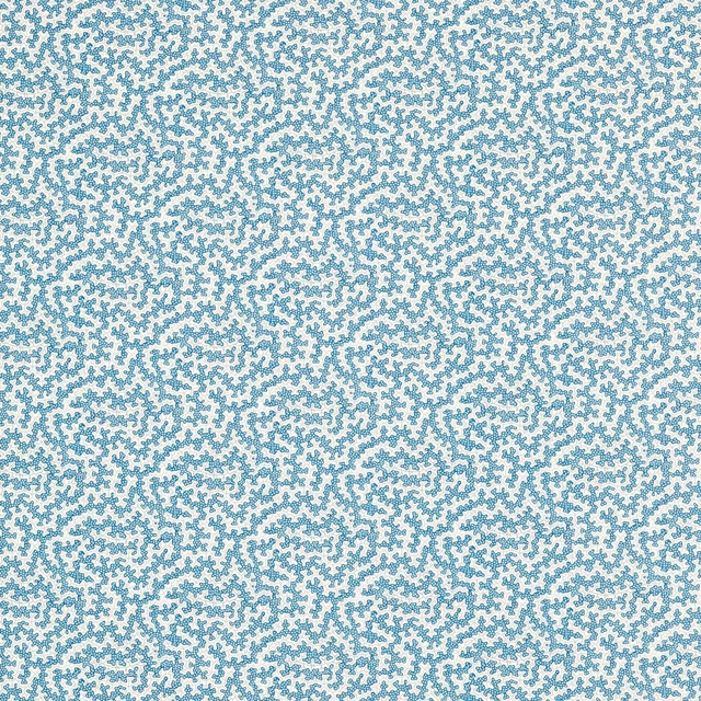 Aqua teal repeating abstract print on a pale ground with fine dotted texture