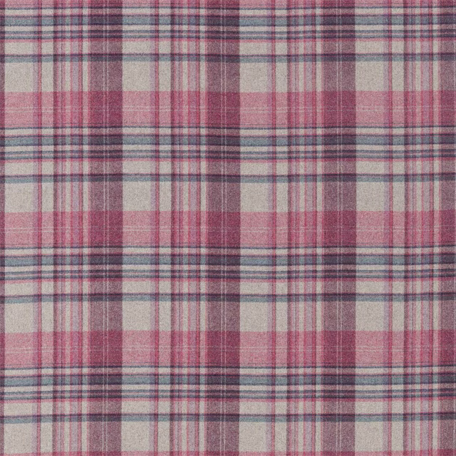 Brushed mulberry and fig wool check with teal and charcoal cross lines