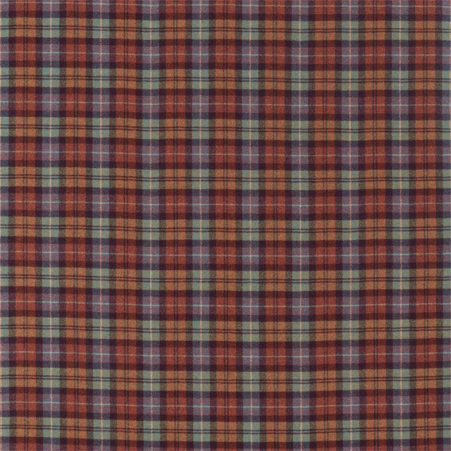 Close-up of a small russet, amber and green plaid wool check