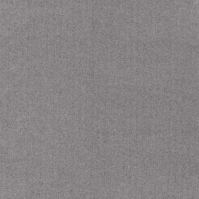 Close-up of grey herringbone wool fabric with fine woven texture