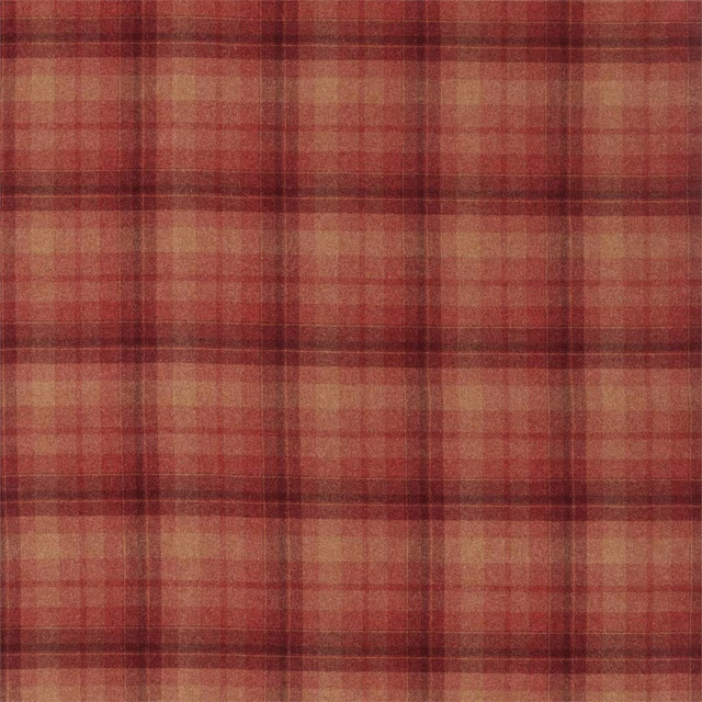 Russet and ochre wool check fabric with a softly brushed texture