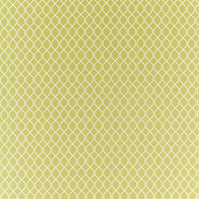 Lime yellow trellis woven fabric with small geometric outline pattern