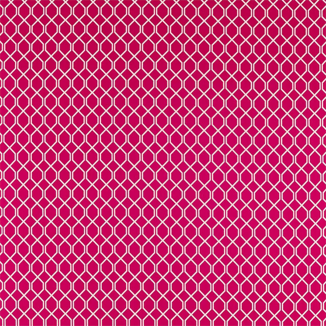 Bright raspberry pink fabric with a small white trellis geometric weave