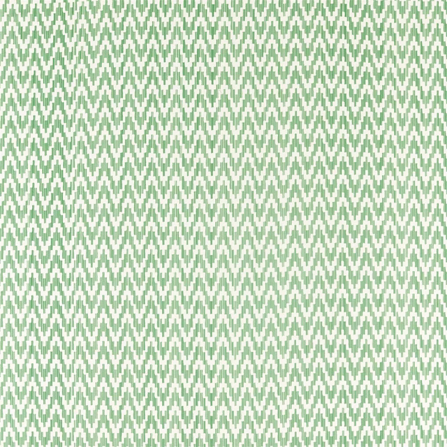 Green and cream zigzag woven fabric with a tight small-scale pattern