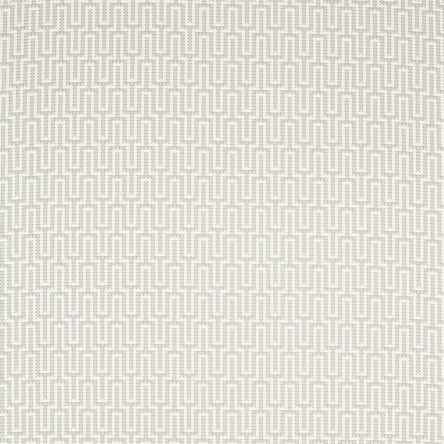 Pale stone-grey geometric woven fabric with a small repeating linear motif