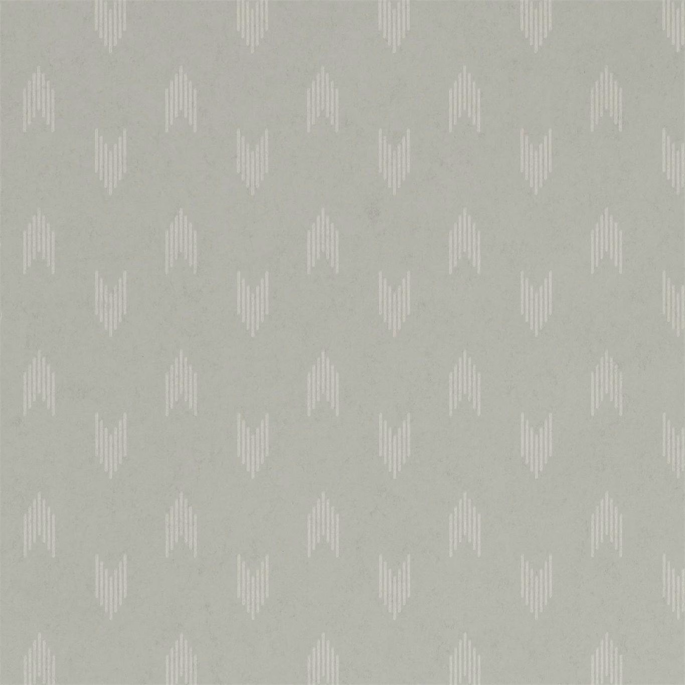 Pale sage-grey wallpaper showing small ivory pinstriped leaf motifs in rows