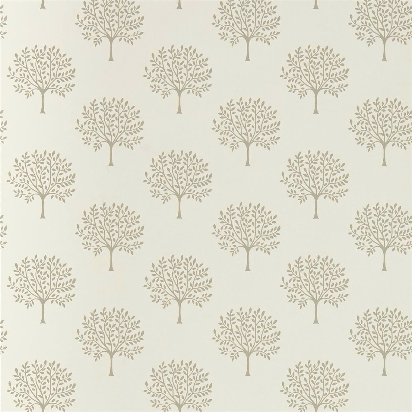 Pale cream wallpaper with repeated muted taupe branching tree motifs