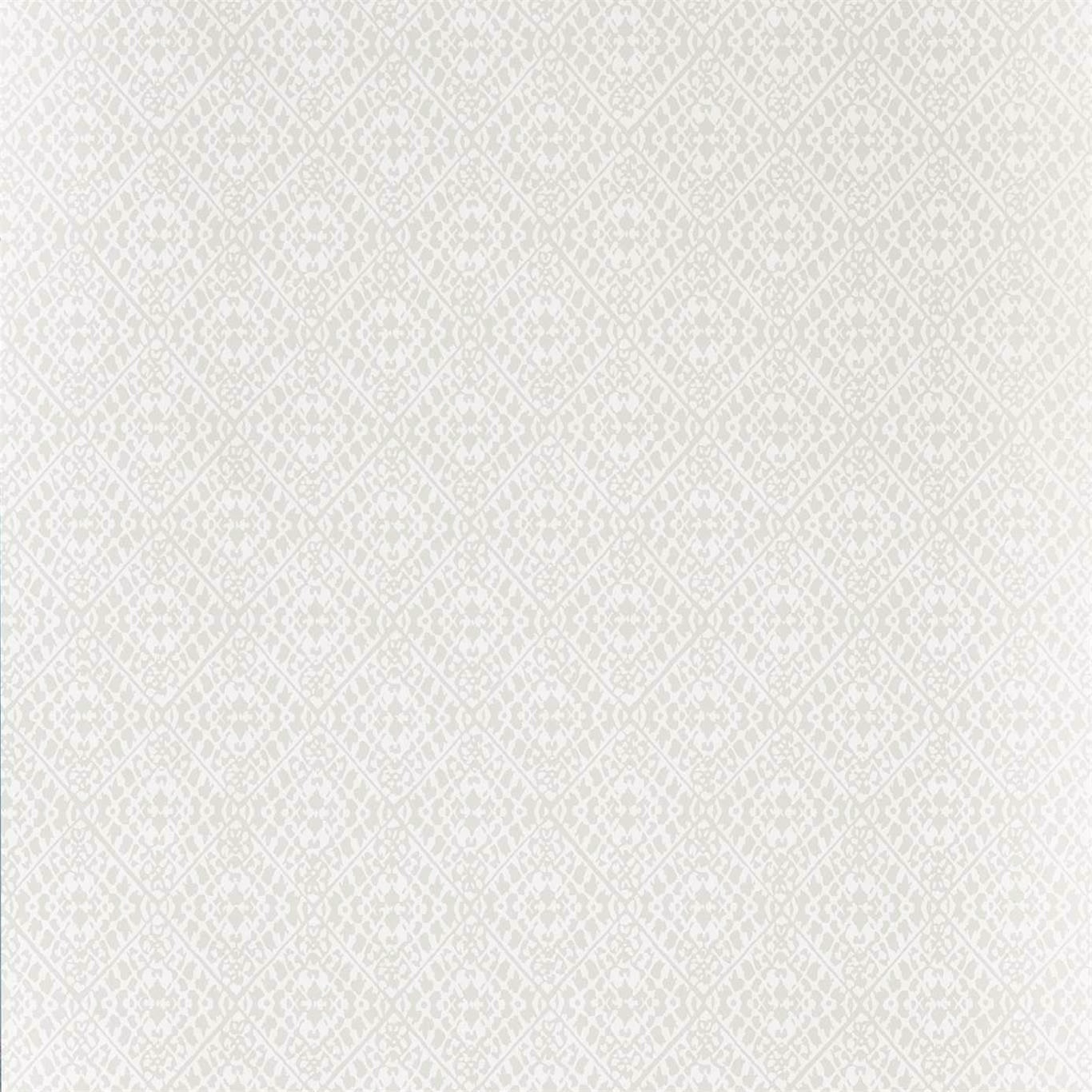 Pale ivory wallpaper with a fine geometric trellis and delicate floral-like details