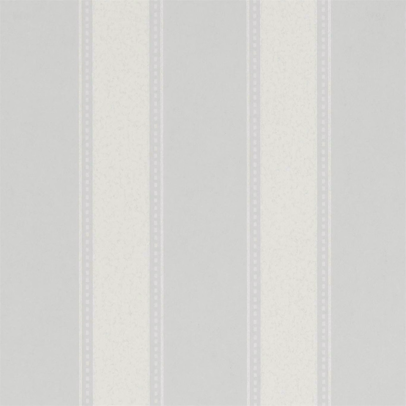 Pale powder blue wallpaper with vertical stripes and delicate dotted bands