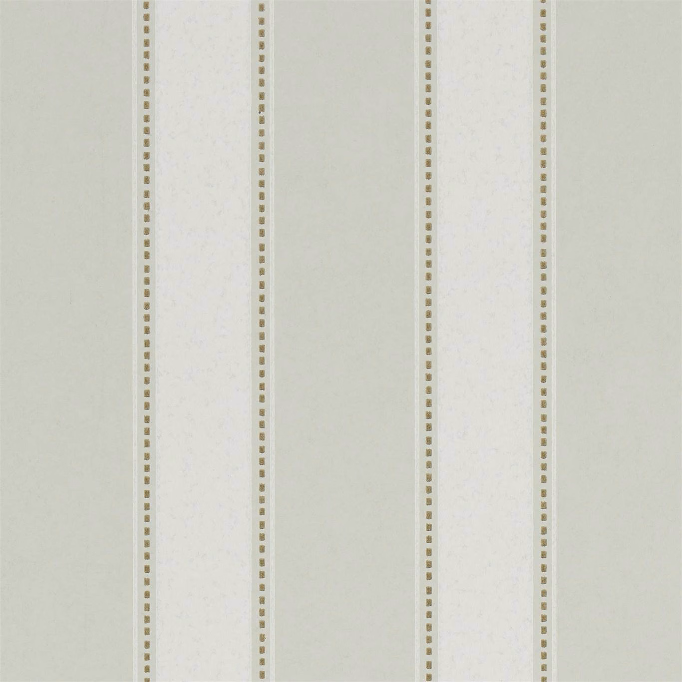 Pale silver-grey vertical wallpaper stripes with taupe dotted lines and mottled panels