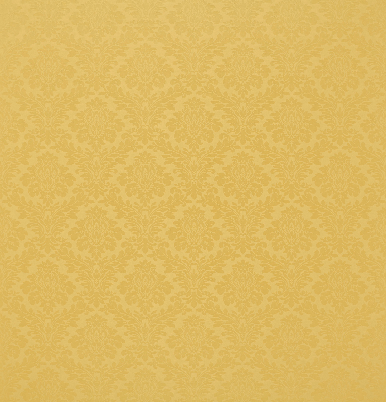 Corn yellow damask fabric with tonal floral medallions on a soft woven ground