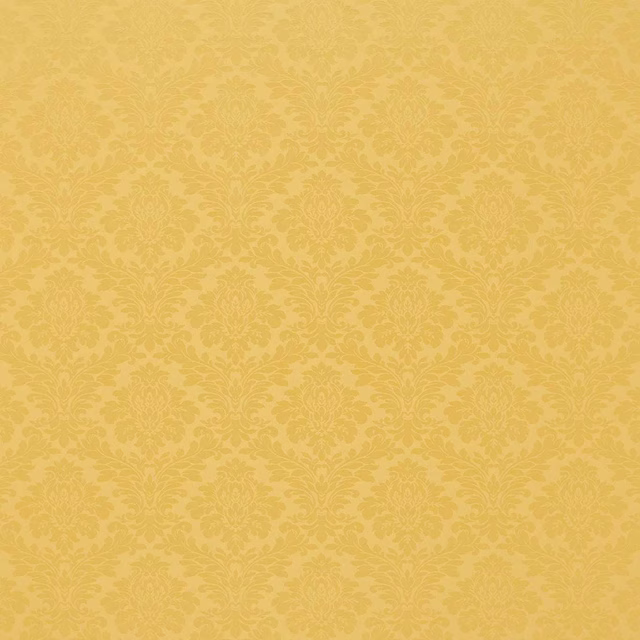 Corn yellow damask fabric with tonal floral medallions on a soft woven ground