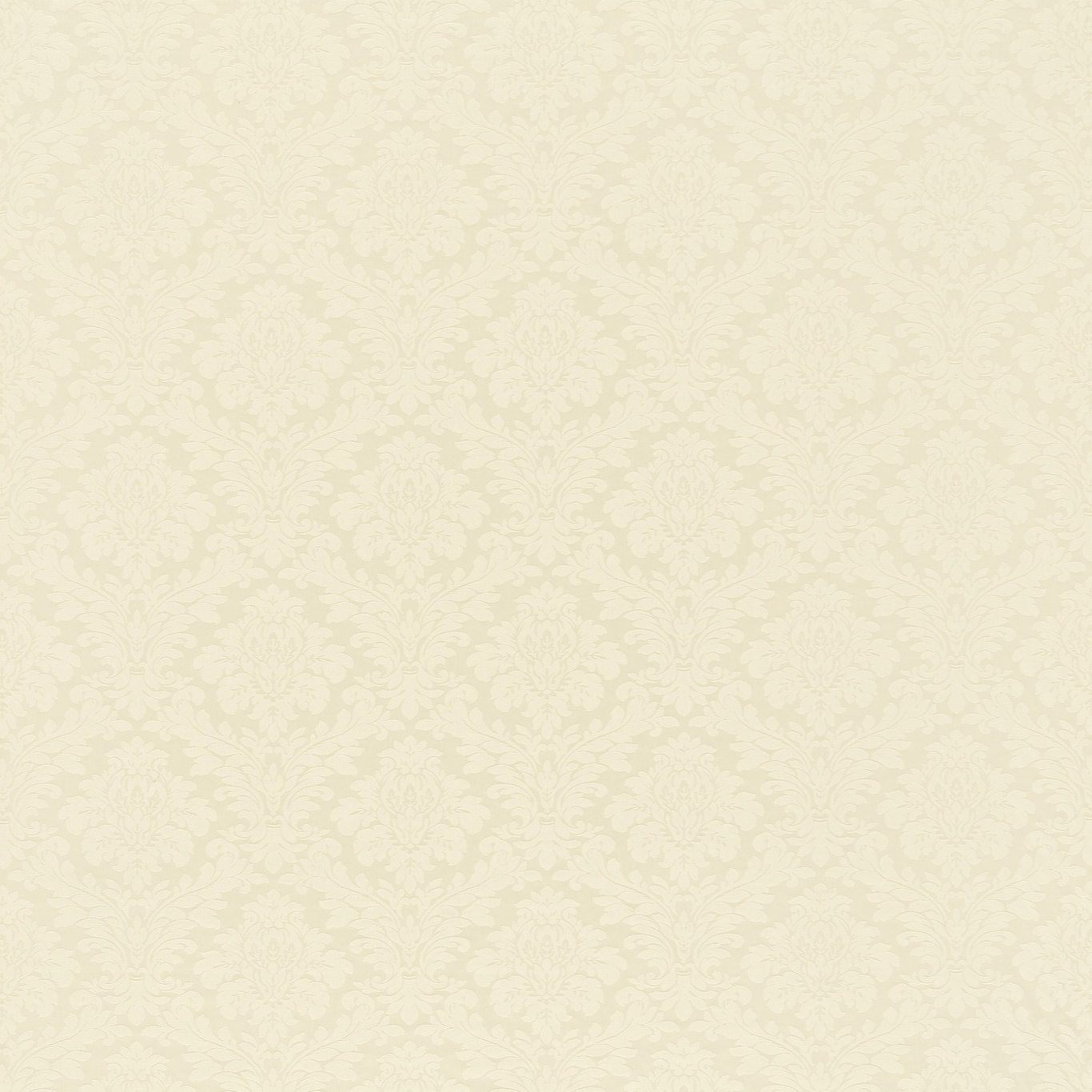 Pale cream damask fabric with a subtle tonal floral scroll repeat