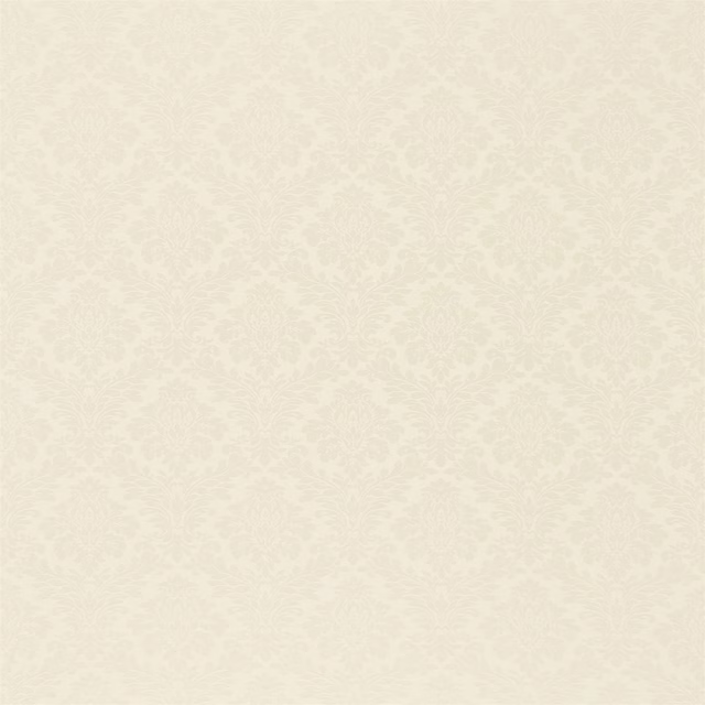 Pale ecru damask fabric with soft tonal scroll and floral pattern