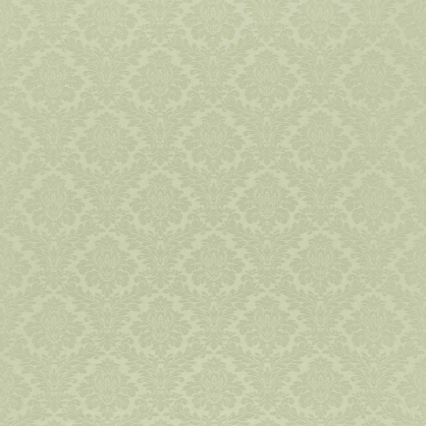 Pale eggshell damask fabric with soft sage-toned pattern and fine woven texture