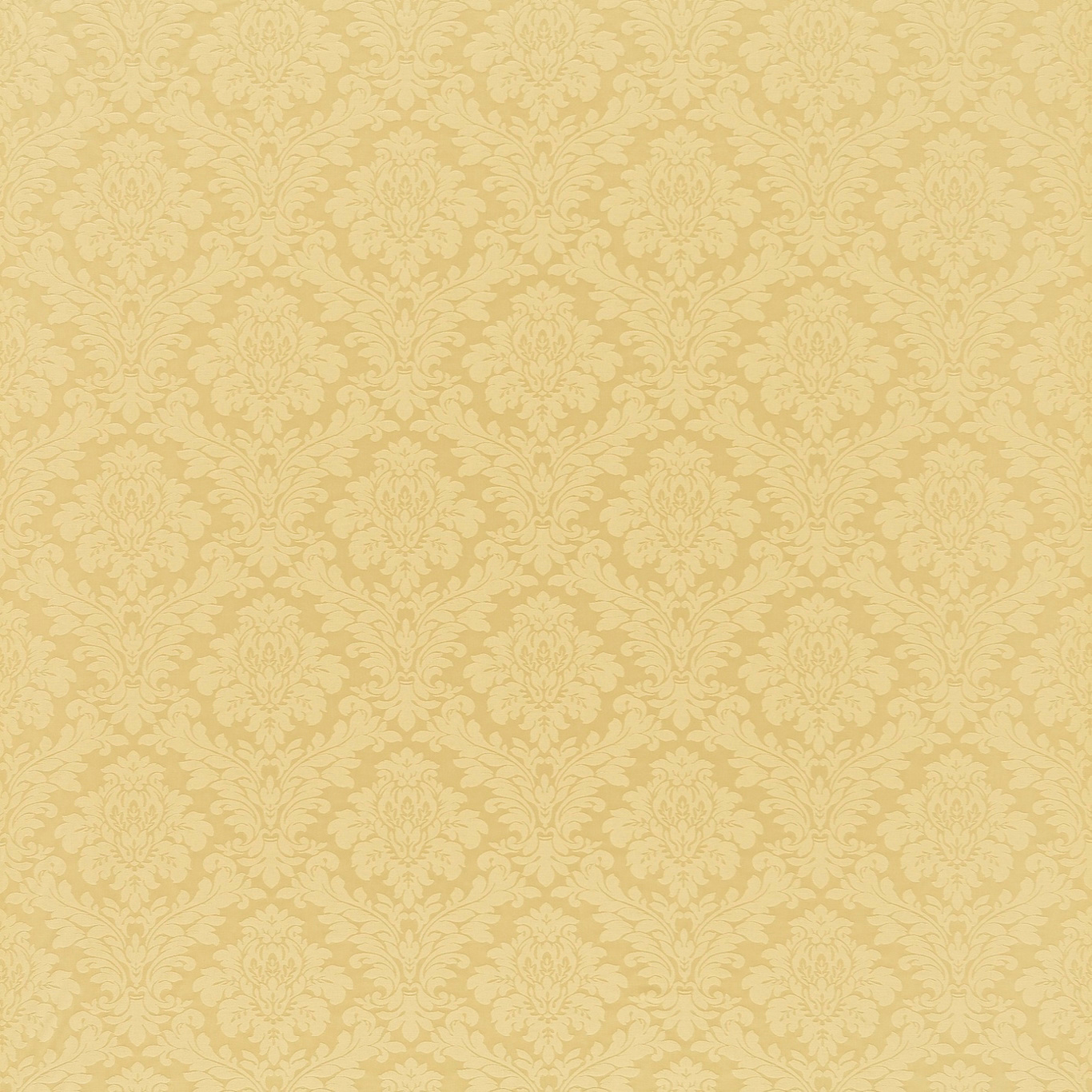 Pale gold damask fabric with scrolling floral repeat and fine woven texture