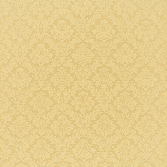 Pale gold damask fabric with scrolling floral repeat and fine woven texture