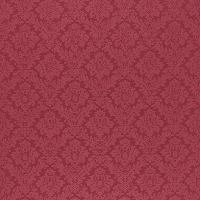 Deep raspberry damask fabric with tonal scrolling floral motifs