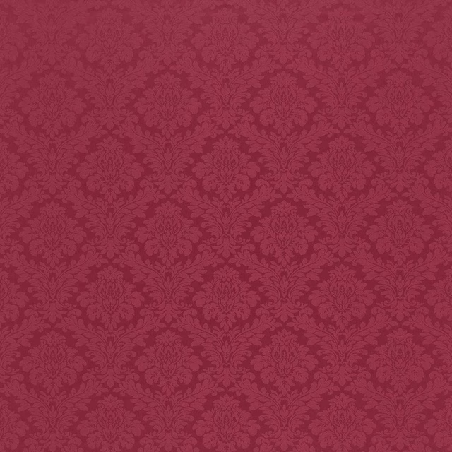 Deep redcurrant damask fabric with repeating floral medallions