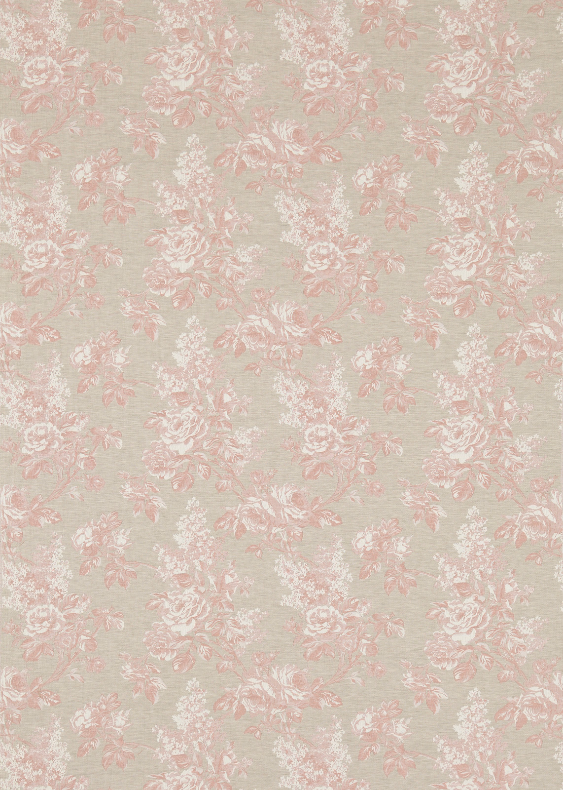 Soft shell pink floral damask on a pale linen ground