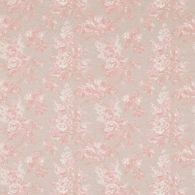 Soft shell pink floral damask on a pale linen ground