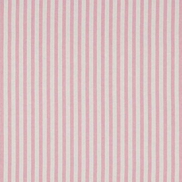 Vertical soft rose and ivory striped fabric with a fine linen texture