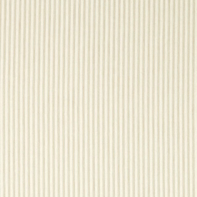 Cream woven stripe fabric swatch with fine vertical ivory and oatmeal lines