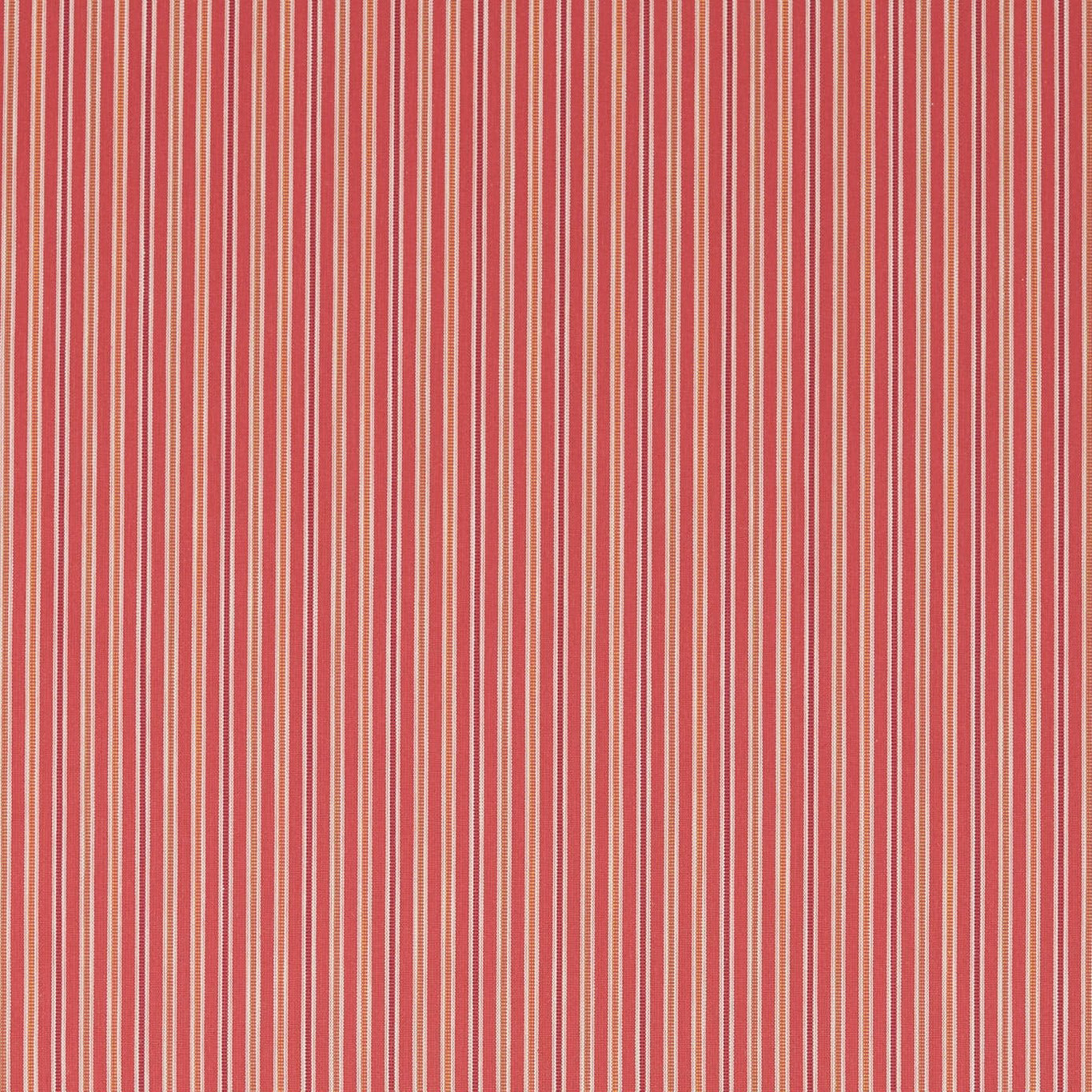 Vertical berry red and cream pinstripe woven fabric swatch