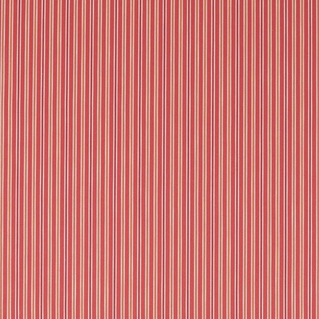 Vertical berry red and cream pinstripe woven fabric swatch
